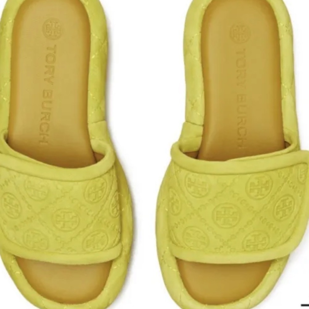 Tory Burch T Logo  leather bubble wedge slides